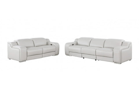 1116 DivanItalia LIght Grey Modular Power Reclining Sofa and Loveseat Set – Top Grain Italian Leather with Power HeadrestsModel:  1116-LT_GREY-5.4-HT-2PC