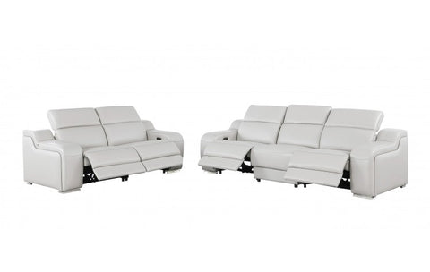 1116 DivanItalia LIght Grey Modular Power Reclining Sofa and Loveseat Set – Top Grain Italian Leather with Power HeadrestsModel:  1116-LT_GREY-5.4-HT-2PC