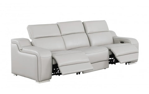 1116 DivanItalia LIght Grey Modular Power Reclining Sofa and Loveseat Set – Top Grain Italian Leather with Power HeadrestsModel:  1116-LT_GREY-5.4-HT-2PC
