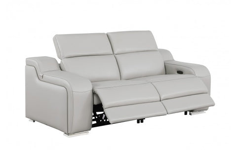 1116 DivanItalia LIght Grey Modular Power Reclining Sofa and Loveseat Set – Top Grain Italian Leather with Power HeadrestsModel:  1116-LT_GREY-5.4-HT-2PC