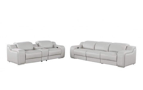 1116 DivanItalia Light Gray 6-Piece Modular Power Reclining Sofa and Loveseat Set with Power Headrests - Top Grain Italian LeatherModel:  1116-LT_GREY-6.5-HT