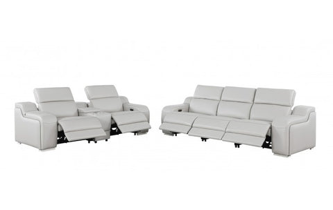 1116 DivanItalia Light Gray 6-Piece Modular Power Reclining Sofa and Loveseat Set with Power Headrests - Top Grain Italian LeatherModel:  1116-LT_GREY-6.5-HT
