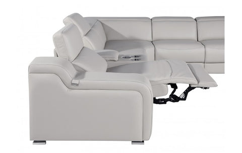 1116 DivanItalia Light Grey Top-Grain Italian Leather 7-Piece Sectional with 3 Power Reclining Seats & Power HeadrestModel:  1116-LT_GRAY-3PWR-7PC