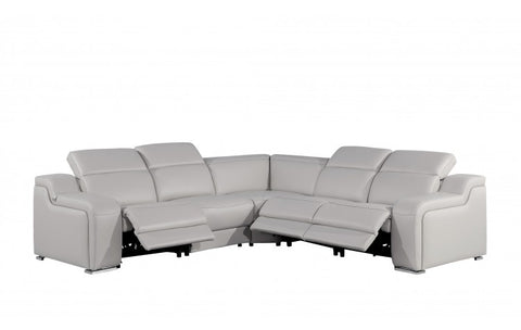 1116 DivanItalia Light Grey Top-Grain Italian Leather 5-Piece Sectional with 3 Power Reclining Seats & Power HeadrestModel:  1116-LT_GRAY-3PWR-5PC