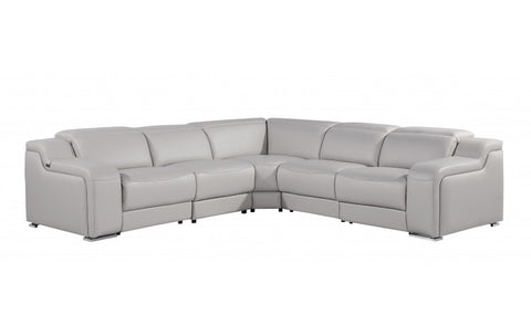 1116 DivanItalia Light Grey Top-Grain Italian Leather 5-Piece Sectional with 3 Power Reclining Seats & Power HeadrestModel:  1116-LT_GRAY-3PWR-5PC