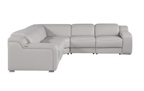 1116 DivanItalia Light Grey Top-Grain Italian Leather 5-Piece Sectional with 3 Power Reclining Seats & Power HeadrestModel:  1116-LT_GRAY-3PWR-5PC