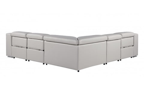 1116 DivanItalia Light Grey Top-Grain Italian Leather 5-Piece Sectional with 3 Power Reclining Seats & Power HeadrestModel:  1116-LT_GRAY-3PWR-5PC
