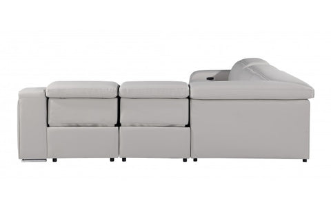 1116 DivanItalia Light Grey Top-Grain Italian Leather 5-Piece Sectional with 3 Power Reclining Seats & Power HeadrestModel:  1116-LT_GRAY-3PWR-5PC