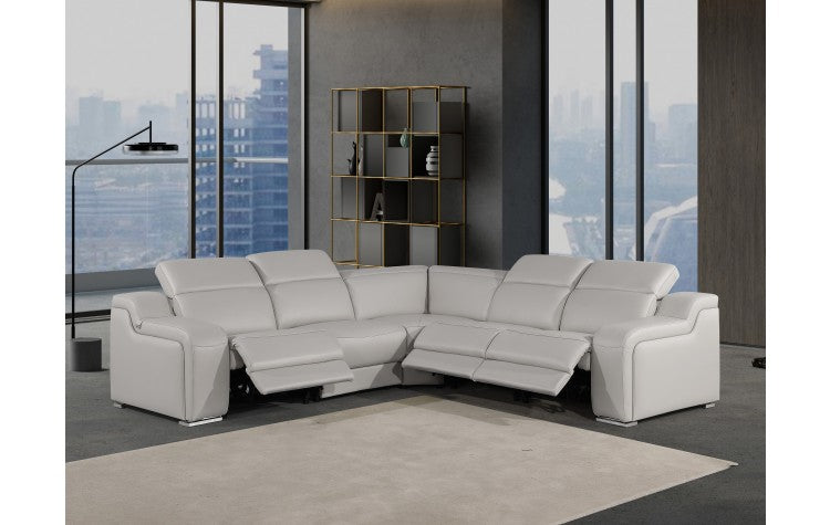 1116 DivanItalia Light Grey Top-Grain Italian Leather 5-Piece Sectional with 3 Power Reclining Seats & Power HeadrestModel:  1116-LT_GRAY-3PWR-5PC