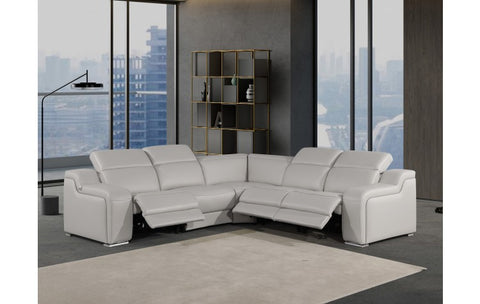 1116 DivanItalia Light Grey Top-Grain Italian Leather 5-Piece Sectional with 3 Power Reclining Seats & Power HeadrestModel:  1116-LT_GRAY-3PWR-5PC