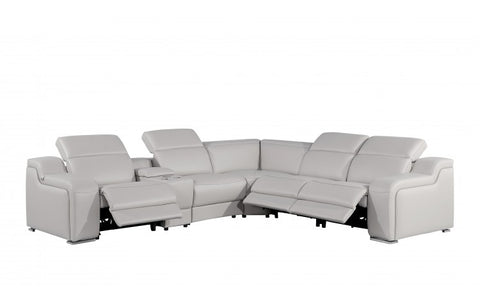 1116 DivanItalia Light Grey Top-Grain Italian Leather 6-Piece Sectional with 3 Power Reclining Seats & Power HeadrestModel:  1116-LT_GRAY-3PWR-6PC