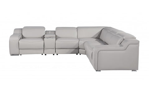1116 DivanItalia Light Grey Top-Grain Italian Leather 6-Piece Sectional with 3 Power Reclining Seats & Power HeadrestModel:  1116-LT_GRAY-3PWR-6PC
