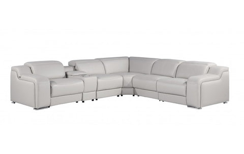1116 DivanItalia Light Grey Top-Grain Italian Leather 6-Piece Sectional with 3 Power Reclining Seats & Power HeadrestModel:  1116-LT_GRAY-3PWR-6PC