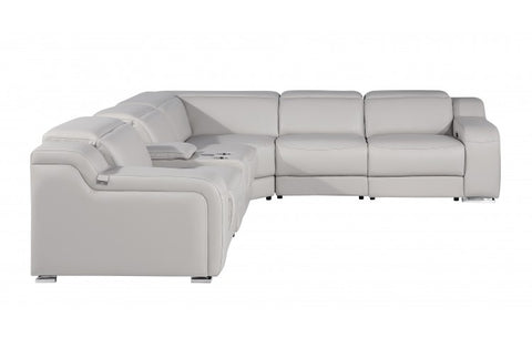 1116 DivanItalia Light Grey Top-Grain Italian Leather 6-Piece Sectional with 3 Power Reclining Seats & Power HeadrestModel:  1116-LT_GRAY-3PWR-6PC