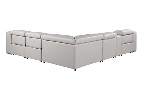 1116 DivanItalia Light Grey Top-Grain Italian Leather 6-Piece Sectional with 3 Power Reclining Seats & Power HeadrestModel:  1116-LT_GRAY-3PWR-6PC