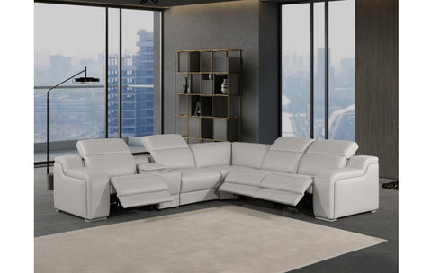 1116 DivanItalia Light Grey Top-Grain Italian Leather 6-Piece Sectional with 3 Power Reclining Seats & Power HeadrestModel:  1116-LT_GRAY-3PWR-6PC