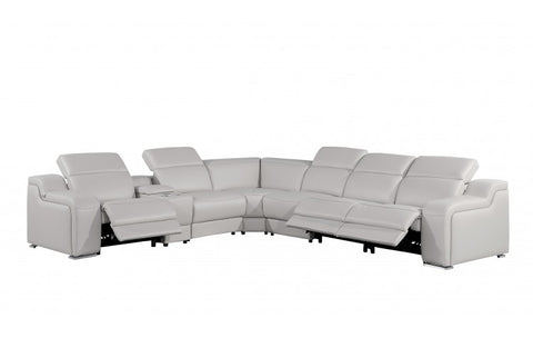1116 DivanItalia Light Grey Top-Grain Italian Leather 7-Piece Sectional with 3 Power Reclining Seats & Power HeadrestModel:  1116-LT_GRAY-3PWR-7PC