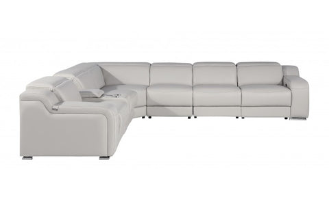 1116 DivanItalia Light Grey Top-Grain Italian Leather 7-Piece Sectional with 3 Power Reclining Seats & Power HeadrestModel:  1116-LT_GRAY-3PWR-7PC