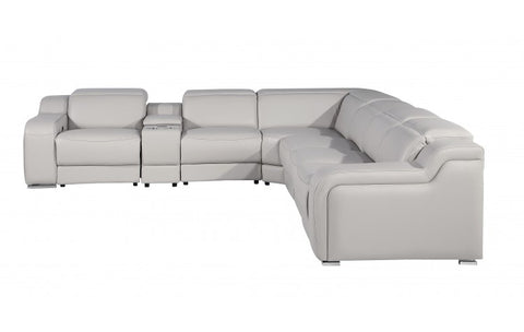 1116 DivanItalia Light Grey Top-Grain Italian Leather 7-Piece Sectional with 3 Power Reclining Seats & Power HeadrestModel:  1116-LT_GRAY-3PWR-7PC