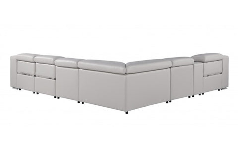 1116 DivanItalia Light Grey Top-Grain Italian Leather 7-Piece Sectional with 3 Power Reclining Seats & Power HeadrestModel:  1116-LT_GRAY-3PWR-7PC