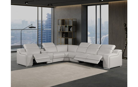1116 DivanItalia Light Grey Top-Grain Italian Leather 7-Piece Sectional with 3 Power Reclining Seats & Power HeadrestModel:  1116-LT_GRAY-3PWR-7PC