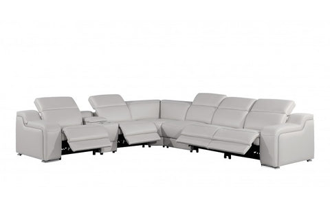1116 DivanItalia Light Grey Top-Grain Italian Leather 7-Piece Sectional with 4 Power Reclining Seats & Power HeadrestModel:  1116-LT_GRAY-4PWR-7PC