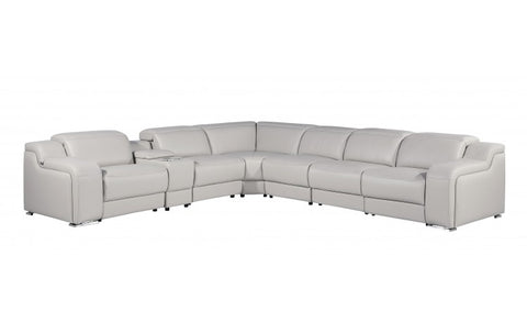 1116 DivanItalia Light Grey Top-Grain Italian Leather 7-Piece Sectional with 4 Power Reclining Seats & Power HeadrestModel:  1116-LT_GRAY-4PWR-7PC