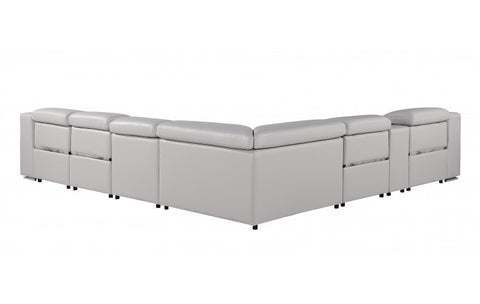 1116 DivanItalia Light Grey Top-Grain Italian Leather 7-Piece Sectional with 4 Power Reclining Seats & Power HeadrestModel:  1116-LT_GRAY-4PWR-7PC