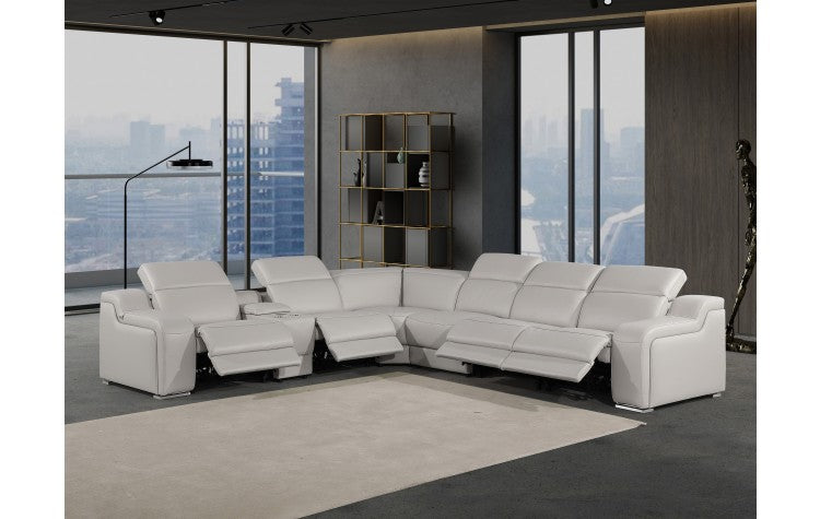 1116 DivanItalia Light Grey Top-Grain Italian Leather 7-Piece Sectional with 4 Power Reclining Seats & Power HeadrestModel:  1116-LT_GRAY-4PWR-7PC
