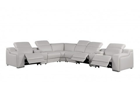 1116 DivanItalia Light Grey Top-Grain Italian Leather 8-Piece Sectional with 3 Power Reclining Seats & Power HeadrestModel:  1116-LT_GRAY-3PWR-8PC