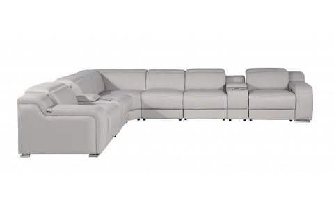 1116 DivanItalia Light Grey Top-Grain Italian Leather 8-Piece Sectional with 3 Power Reclining Seats & Power HeadrestModel:  1116-LT_GRAY-3PWR-8PC