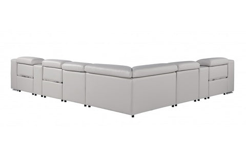 1116 DivanItalia Light Grey Top-Grain Italian Leather 8-Piece Sectional with 3 Power Reclining Seats & Power HeadrestModel:  1116-LT_GRAY-3PWR-8PC