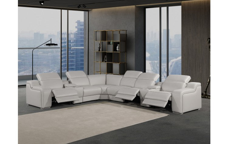 1116 DivanItalia Light Grey Top-Grain Italian Leather 8-Piece Sectional with 3 Power Reclining Seats & Power HeadrestModel:  1116-LT_GRAY-3PWR-8PC