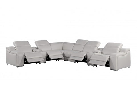 1116 DivanItalia Light Grey Top-Grain Italian Leather 8-Piece Sectional with 4 Power Reclining Seats & Power HeadrestModel:  1116-LT_GRAY-4PWR-8PC