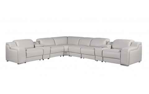 1116 DivanItalia Light Grey Top-Grain Italian Leather 8-Piece Sectional with 4 Power Reclining Seats & Power HeadrestModel:  1116-LT_GRAY-4PWR-8PC