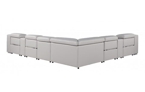 1116 DivanItalia Light Grey Top-Grain Italian Leather 8-Piece Sectional with 4 Power Reclining Seats & Power HeadrestModel:  1116-LT_GRAY-4PWR-8PC