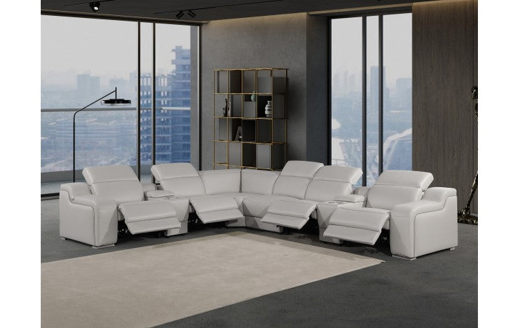 1116 DivanItalia Light Grey Top-Grain Italian Leather 8-Piece Sectional with 4 Power Reclining Seats & Power HeadrestModel:  1116-LT_GRAY-4PWR-8PC