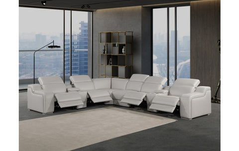 1116 DivanItalia Light Grey Top-Grain Italian Leather 8-Piece Sectional with 4 Power Reclining Seats & Power HeadrestModel:  1116-LT_GRAY-4PWR-8PC