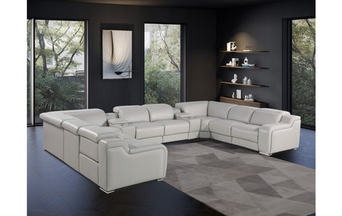 1116 DivanItalia Light Gray 10-Piece Sectional with 4 Power Recliners and Power HeadrestsModel:  1116-LT_GREY-4PWR-U-10PC