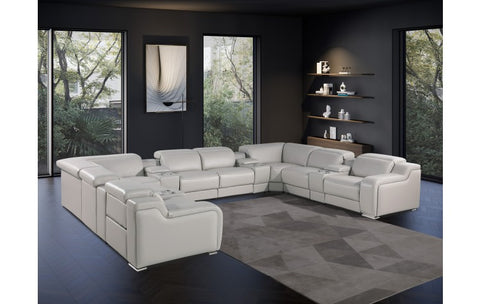 1116 DivanItalia Light Gray 12-Piece Sectional with 4 Power Recliners and Power HeadrestsModel:  1116-LT_GREY-4PWR-U-12PC