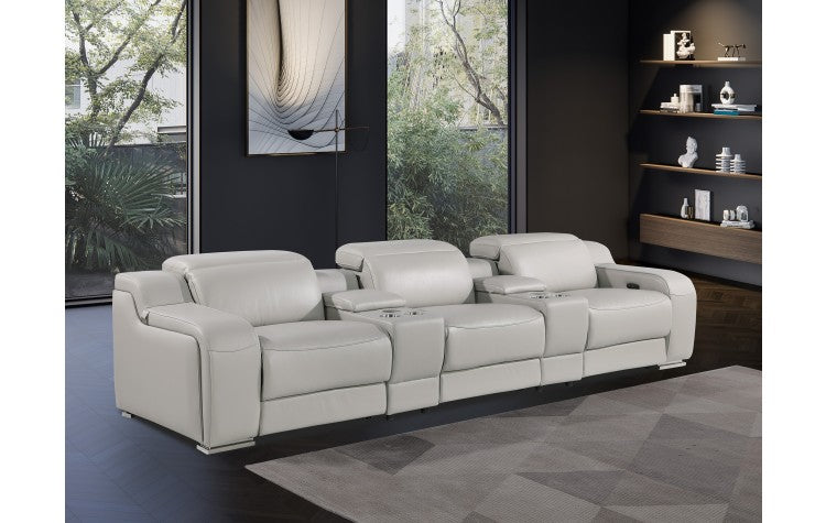 1116 DivanItalia Light Gray 5-Piece Power Reclining Sofa with Power Headrest in Top Grain Italian LeatherModel:  1116-LT_GREY-5.3-HT
