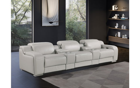 1116 DivanItalia Light Gray 5-Piece Power Reclining Sofa with Power Headrest in Top Grain Italian LeatherModel:  1116-LT_GREY-5.3-HT