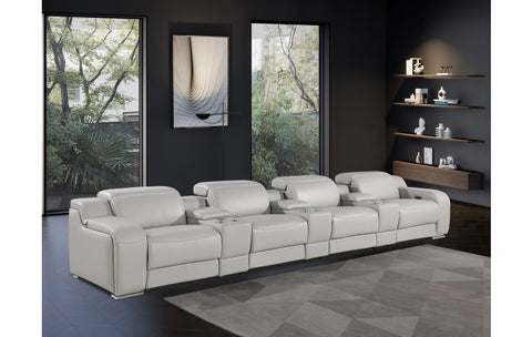 1116 DivanItalia Light Gray 7-Piece Power Reclining Sofa with Power Headrest in Top Grain Italian LeatherModel:  1116-LT_GREY-S-7.4-HT