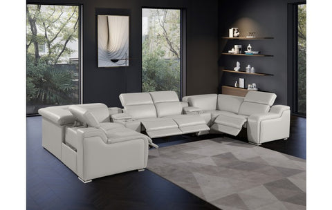 1116 DivanItalia Light Gray 8-Piece Sectional with 4 Power Recliners and Power HeadrestsModel:  1116-LT_GREY-4PWR-U-C-8PC