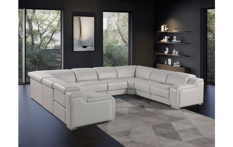 1116 DivanItalia Light Gray 8-Piece Sectional with 4 Power Recliners and Power Headrests (No Consoles)Model:  1116-LT_GREY-4PWR-U-NC-8PC