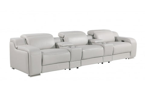 1116 DivanItalia Light Gray 5-Piece Power Reclining Sofa with Power Headrest in Top Grain Italian LeatherModel:  1116-LT_GREY-5.3-HT