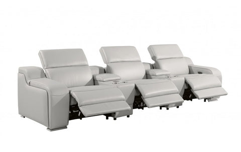 1116 DivanItalia Light Gray 5-Piece Power Reclining Sofa with Power Headrest in Top Grain Italian LeatherModel:  1116-LT_GREY-5.3-HT