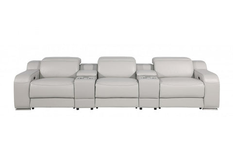 1116 DivanItalia Light Gray 5-Piece Power Reclining Sofa with Power Headrest in Top Grain Italian LeatherModel:  1116-LT_GREY-5.3-HT