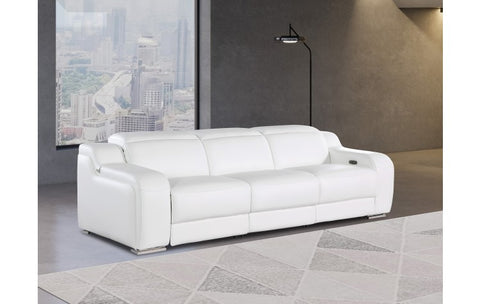 1116 DivanItalia White Top Grain Italian Leather Power Reclining Sofa with Dual Recliners and Power HeadrestsModel:  1116-WHITE-3.2-S-HT