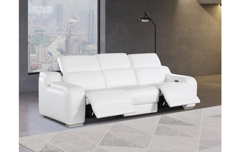 1116 DivanItalia White Top Grain Italian Leather Power Reclining Sofa with Dual Recliners and Power HeadrestsModel:  1116-WHITE-3.2-S-HT